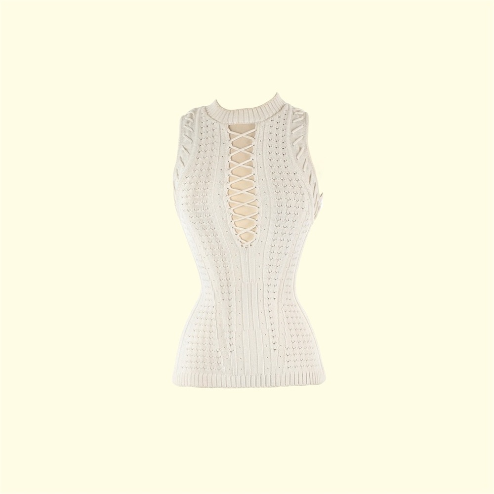 Ronny Kobo Collection Cream Lace-Up Tank Top